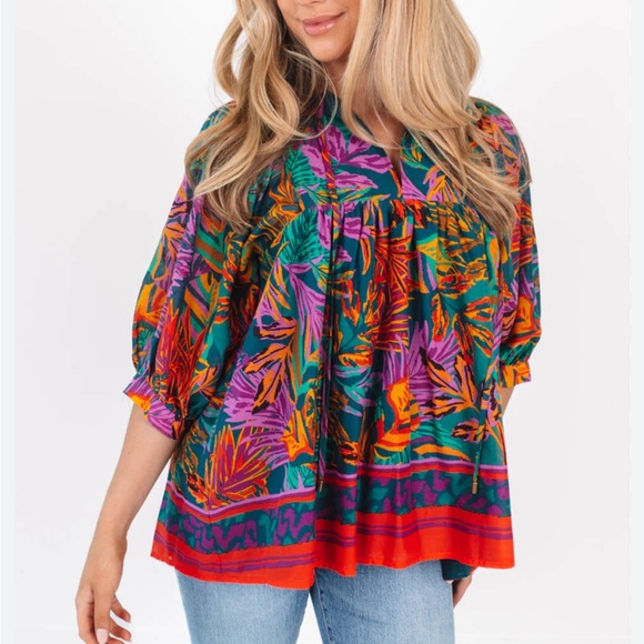 j. marie Tops - J. Marie The Asher Puff Sleeve Tunic Size Small NWT